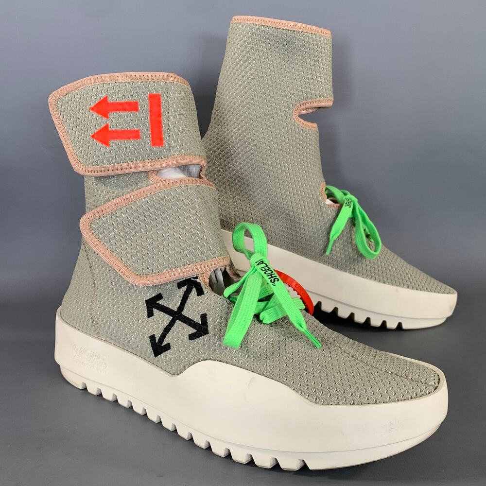 OFF WHITE Size 8 Green Woven Fabric Lace Up Boots